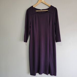 Talbots Women's Knee Length Purple 3/4 Sleeves Size 8 Dress Square‎ Neck Office